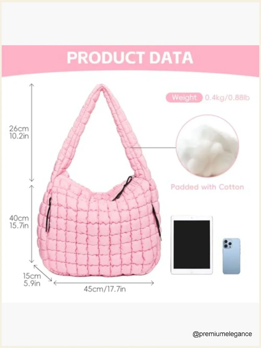 Quilted Puffer Hobo Bag, Spacious Lightweight Tote for Work Gym Travel
